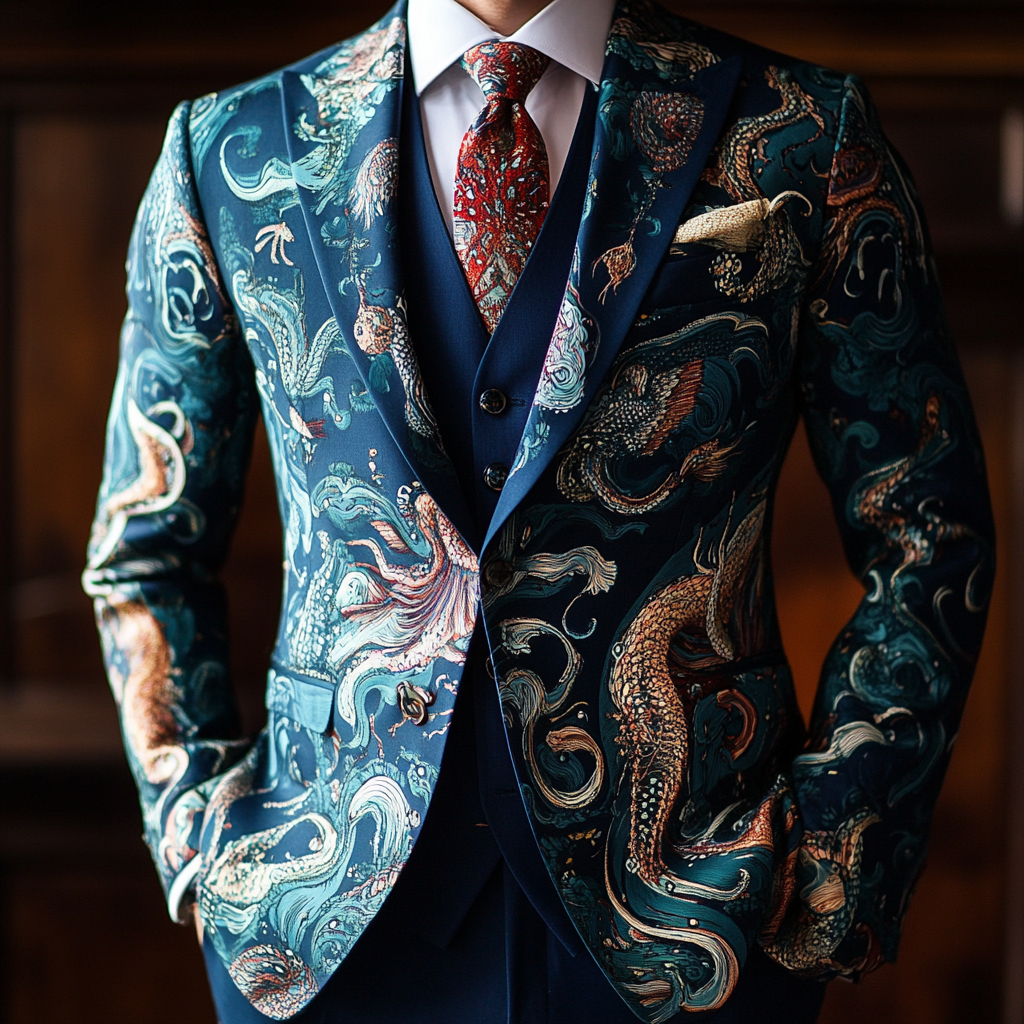 Printed business gentleman casual Men's Luxury Business Casual Fashion Blazer Suit Jacket