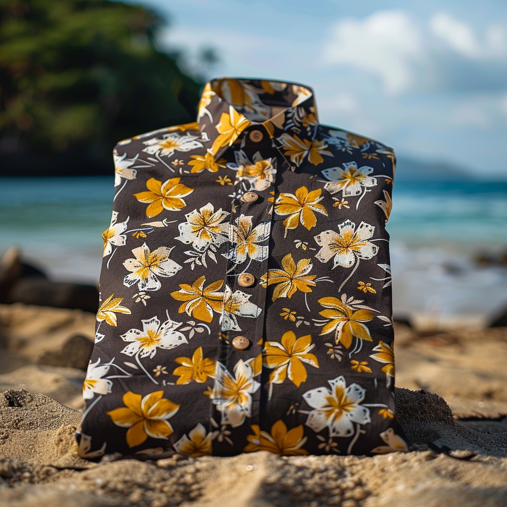 100% Cotton Hawaiian Shirt For Men Button-down Short Sleeve Shirt