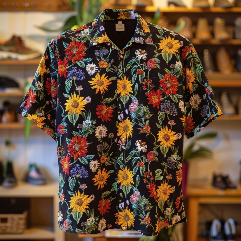 Hawaiian Shirt For Men Golden Floral Elegance Button-down Shirt Short Sleeve 100% Cotton Shirt