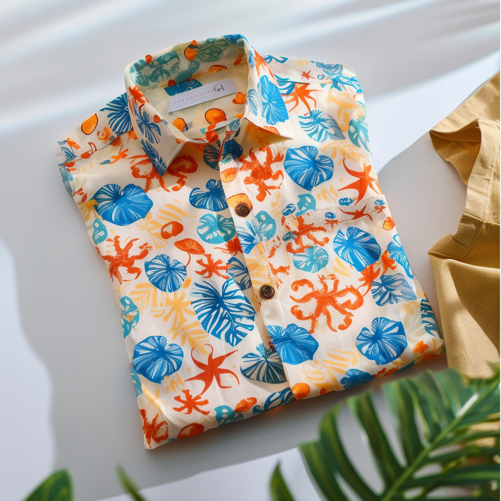 100% Cotton Hawaiian Shirt For Men Button-down Short Sleeve Shirt