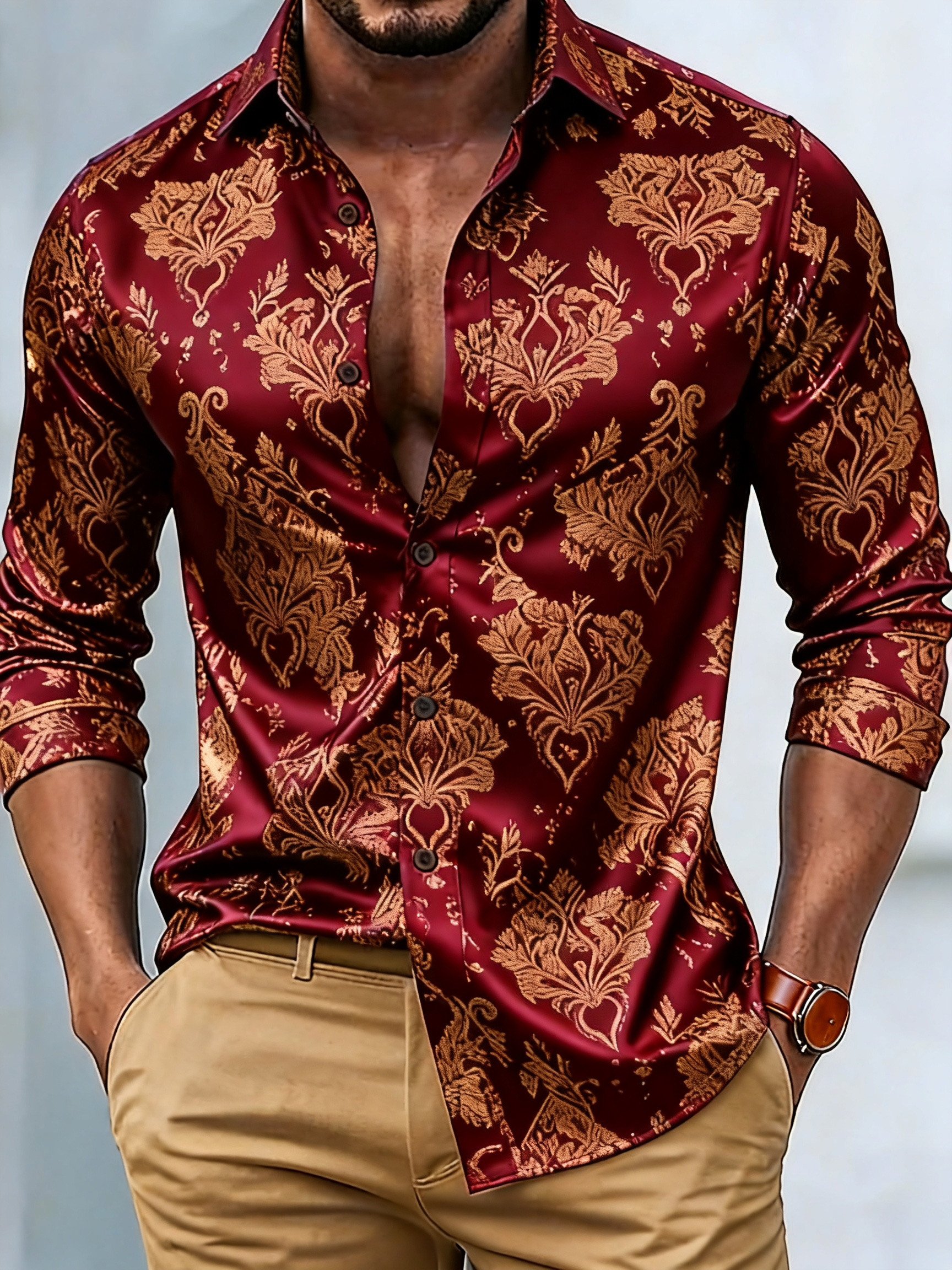Men's Satin Luxe Long Sleeve Button Down Shirt
