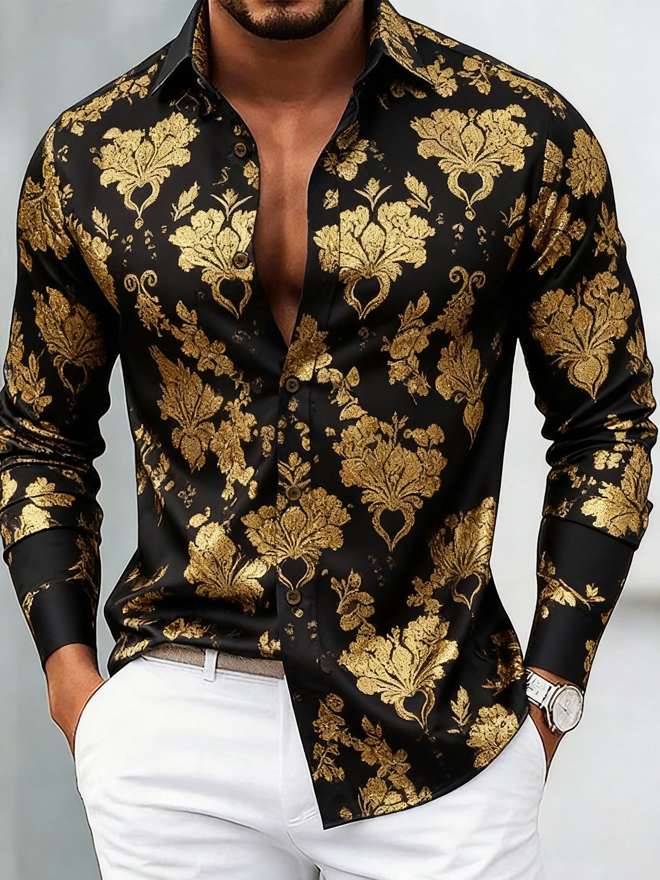Men's Satin Luxe Long Sleeve Button Down Shirt