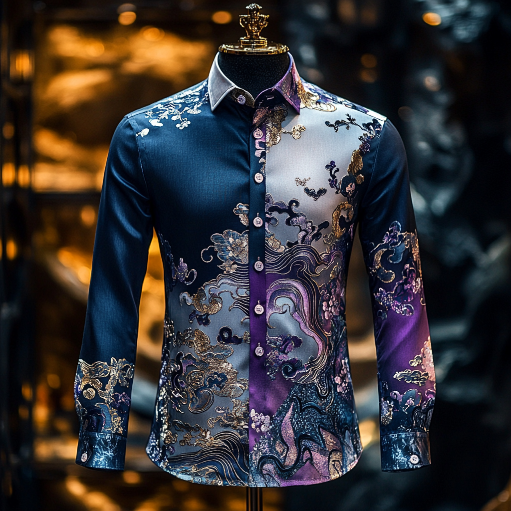 Men Silk Luxury Business VIP Exclusive Designer unique Luxe Collection long Shirt High Elasticity