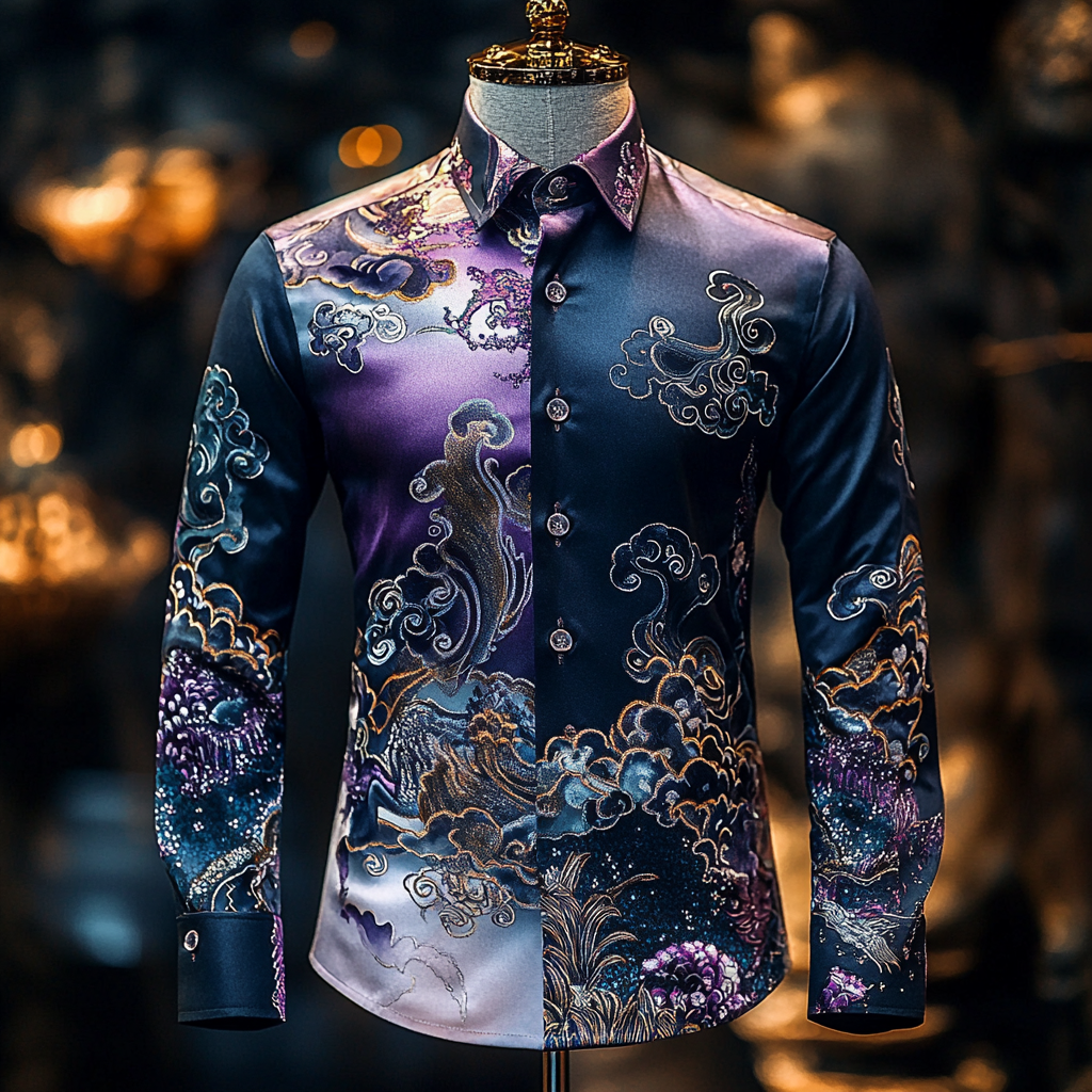 Men Silk Luxury Business VIP Exclusive Designer unique Luxe Collection long Shirt High Elasticity