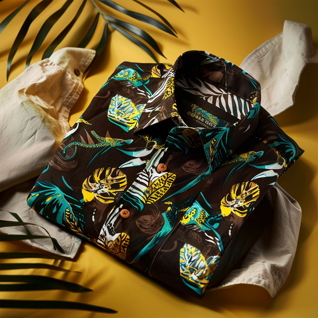 100% Cotton Soft High Elasticity Casual Tropical Print Holiday Breathable Shirt