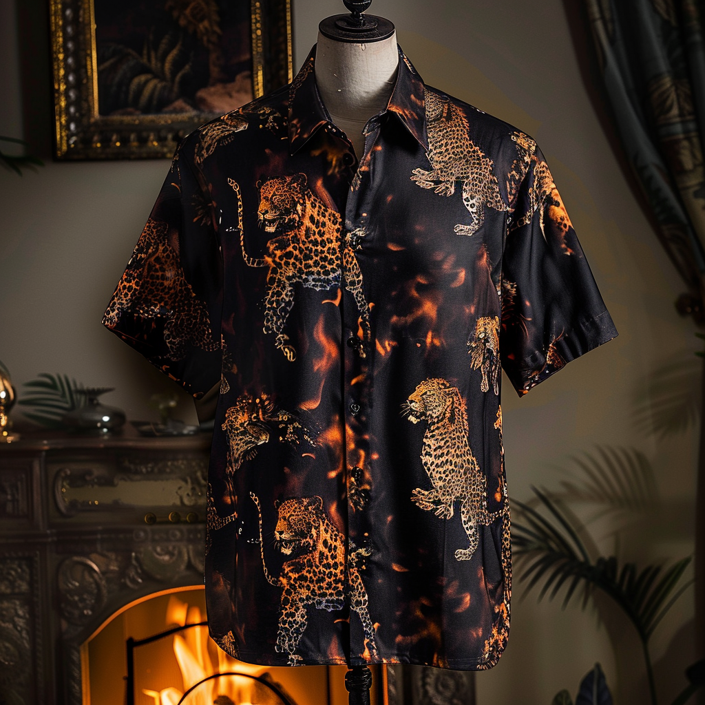 100% Cotton Soft High Elasticity Casual Tropical Print Short Sleeve Breathable Shirt