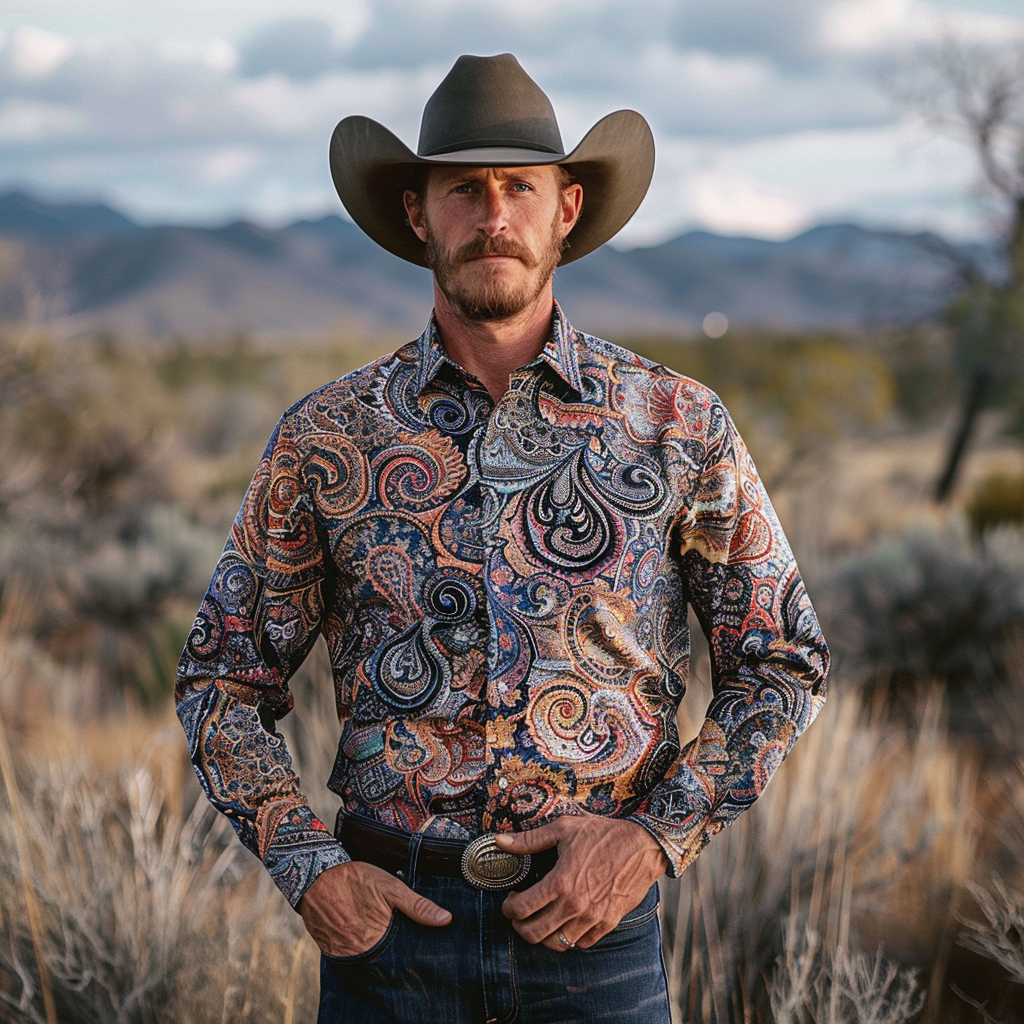 Western Styles Premium unique  Long Sleeve Shirt High Elasticity 