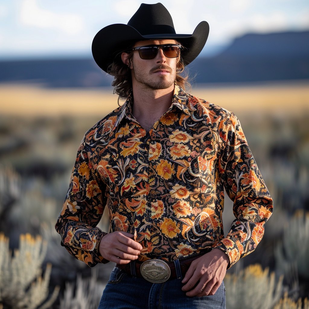 Western Styles Premium unique  Long Sleeve Shirt High Elasticity 
