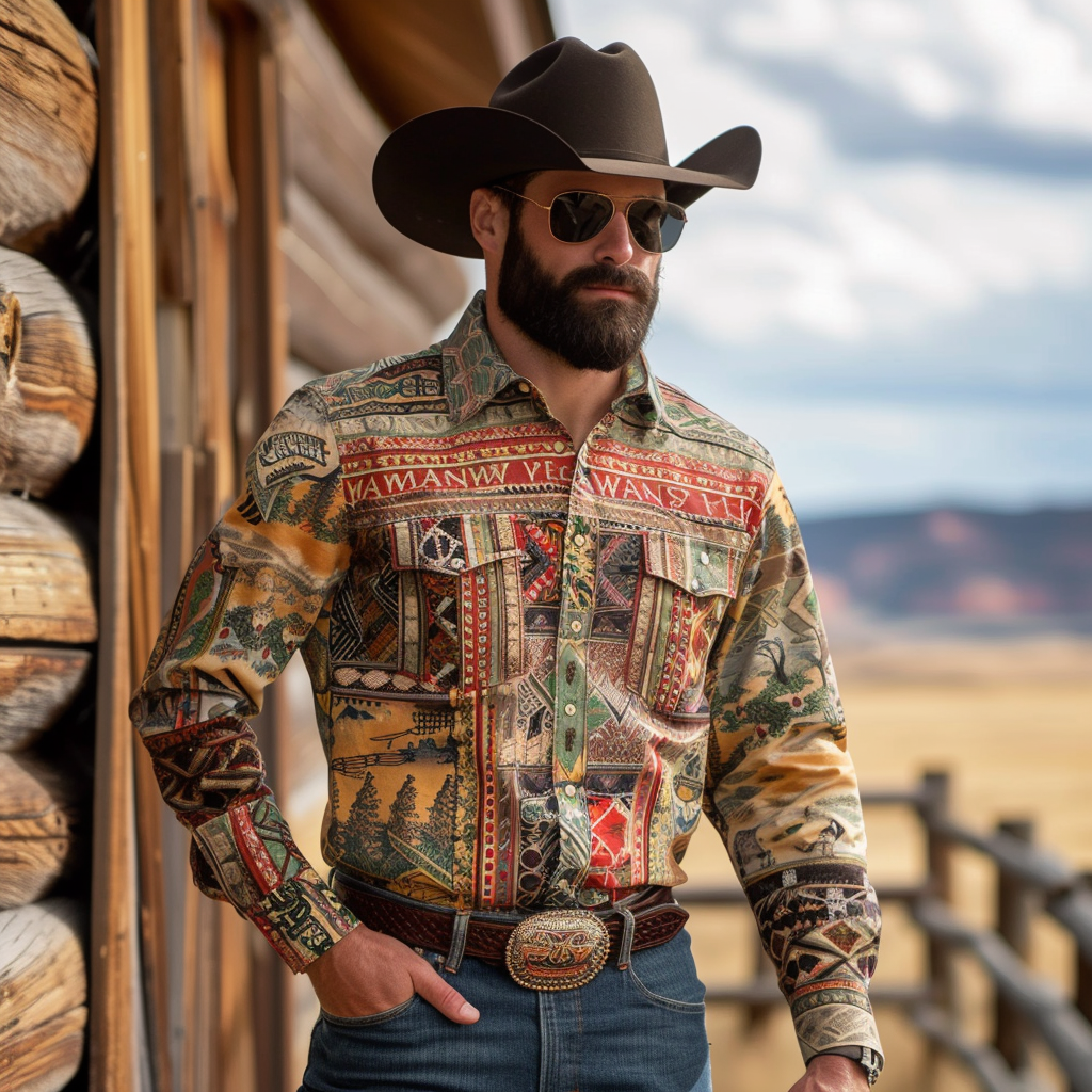 Western Styles Premium unique  Long Sleeve Shirt High Elasticity 