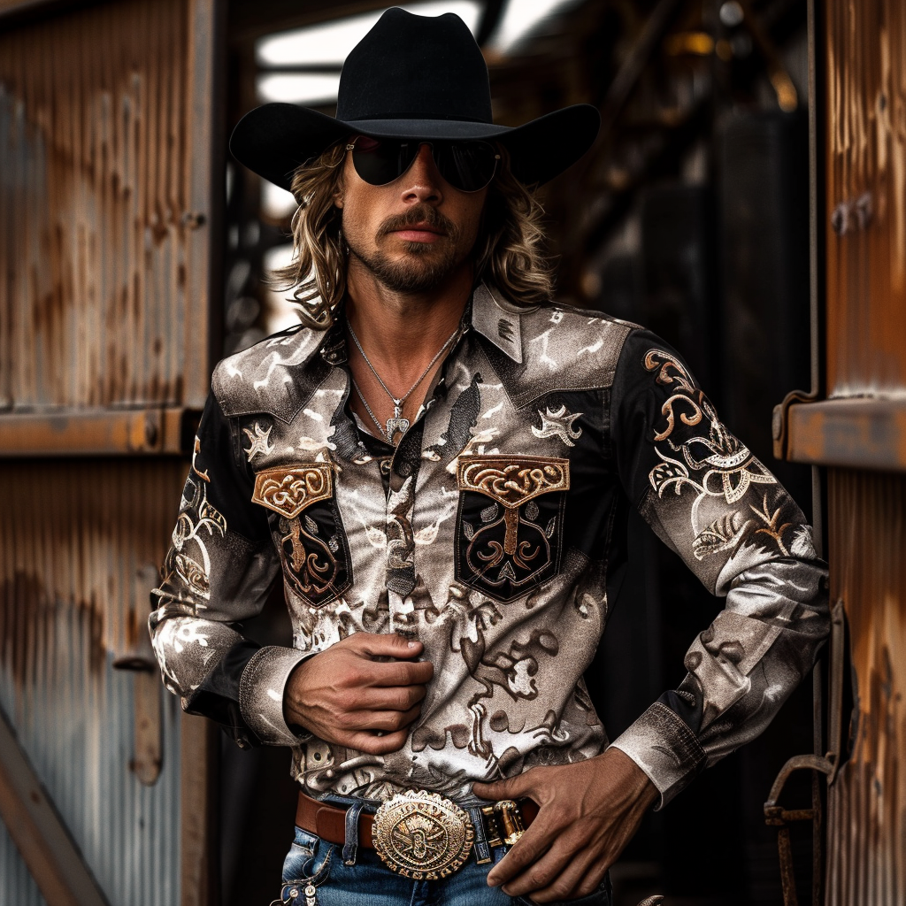 Western Styles Premium unique  Long Sleeve Shirt High Elasticity 