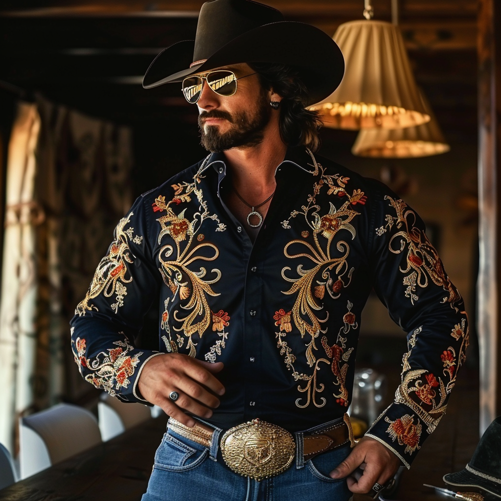 Western Styles Premium unique  Long Sleeve Shirt High Elasticity 