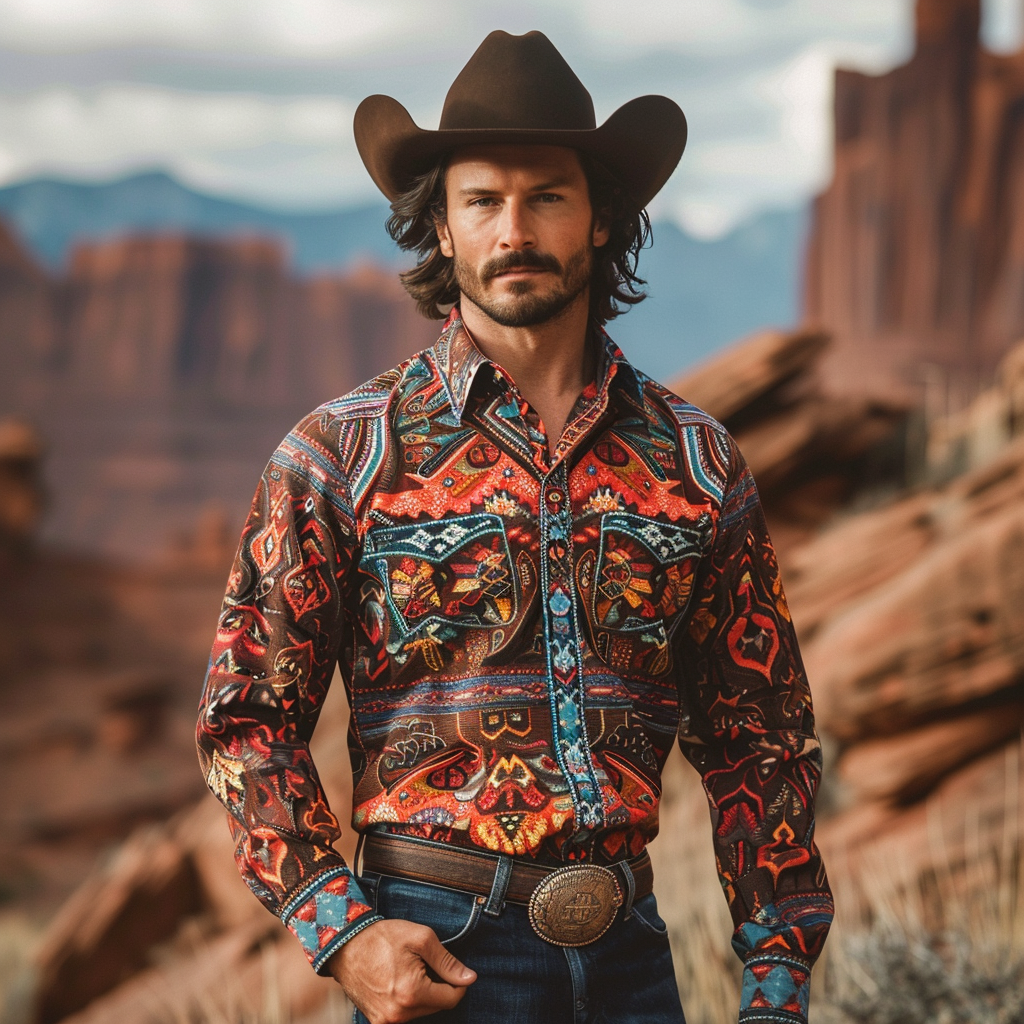 Western Styles Premium unique  Long Sleeve Shirt High Elasticity 