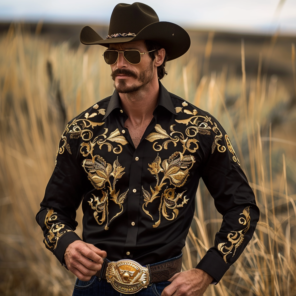 Western Styles Premium unique  Long Sleeve Shirt High Elasticity 
