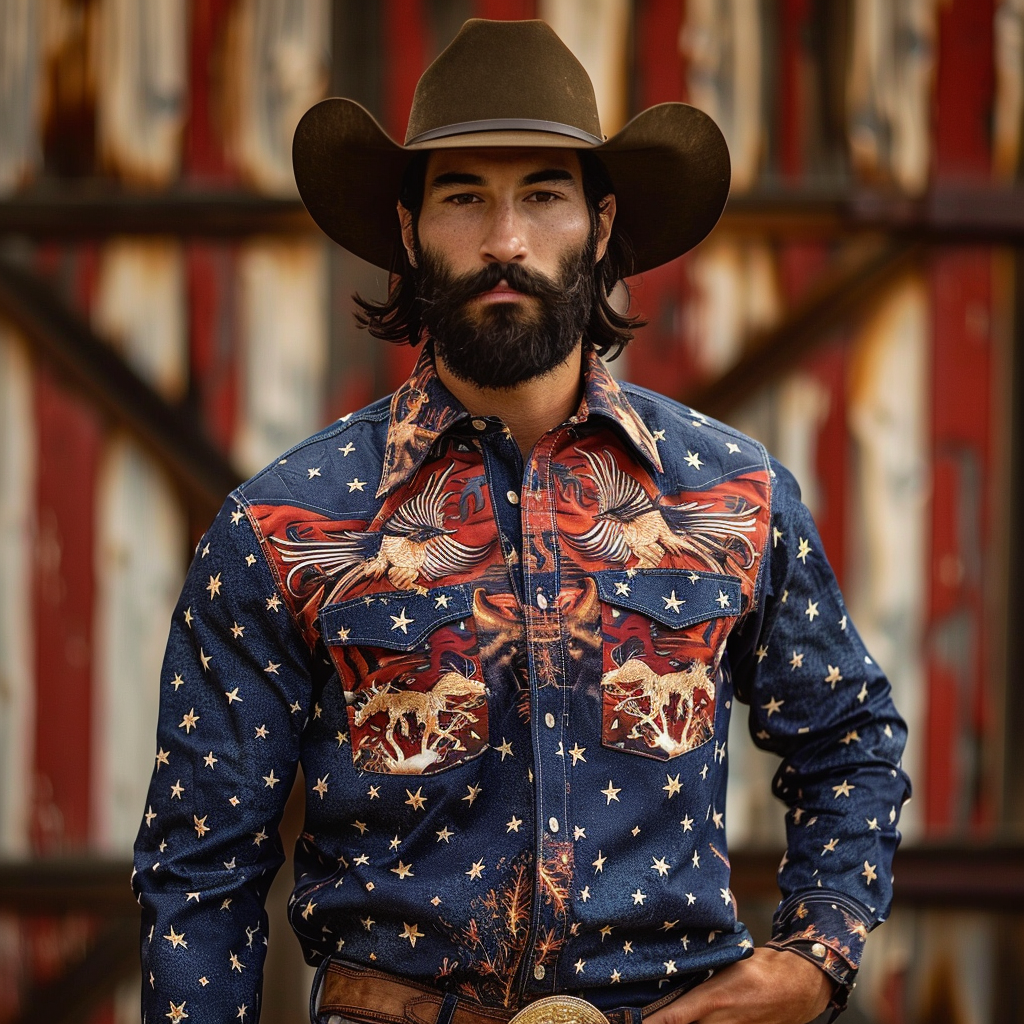 Western Styles Premium unique  Long Sleeve Shirt High Elasticity 