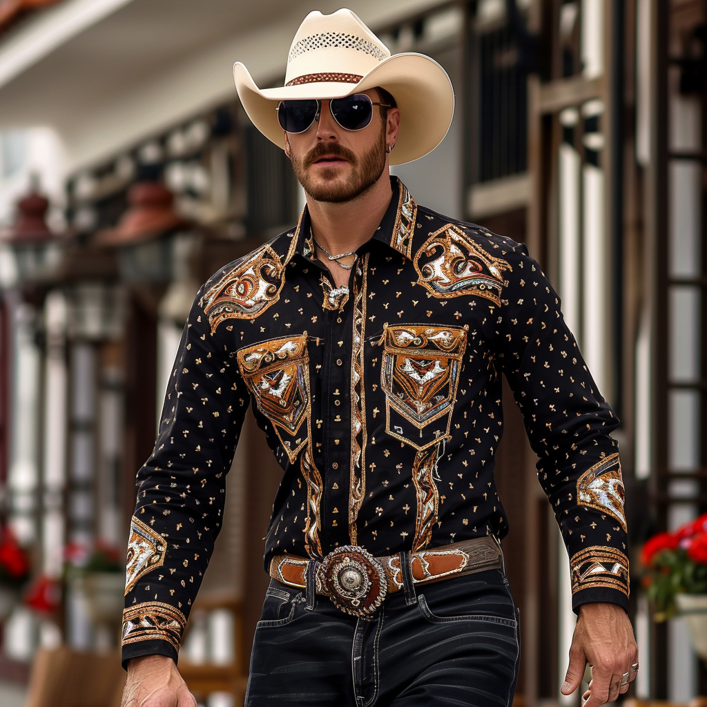 Western Styles Premium unique  Long Sleeve Shirt High Elasticity 