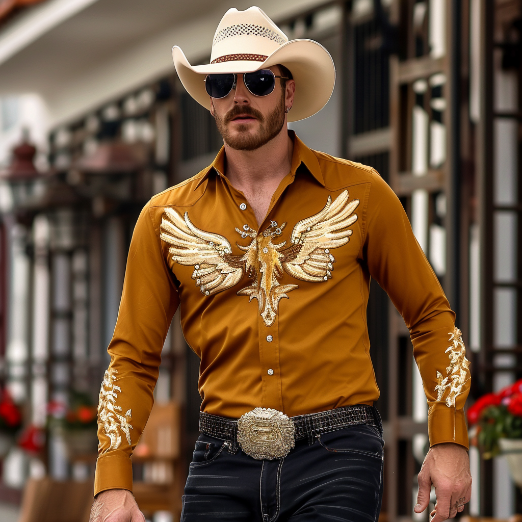 Western Styles Premium unique  Long Sleeve Shirt High Elasticity 