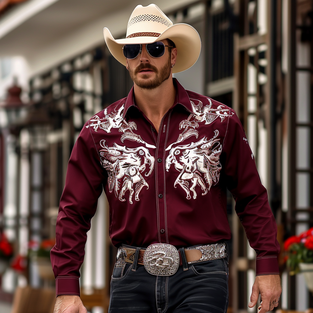 Western Styles Premium unique  Long Sleeve Shirt High Elasticity 