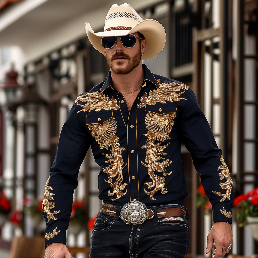 Western Styles Premium unique  Long Sleeve Shirt High Elasticity 