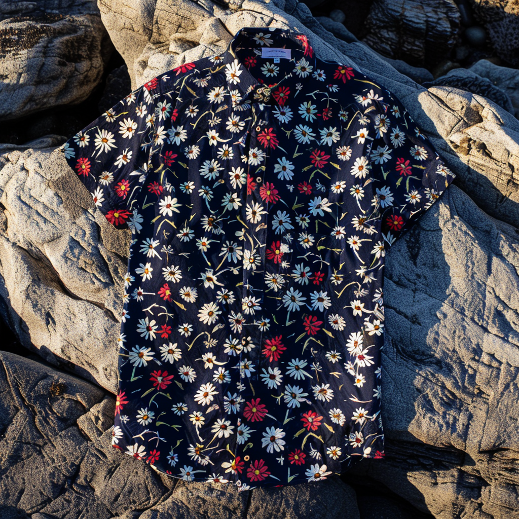 100% Cotton Soft High Elasticity Casual Tropical Print Short Sleeve Breathable Shirt