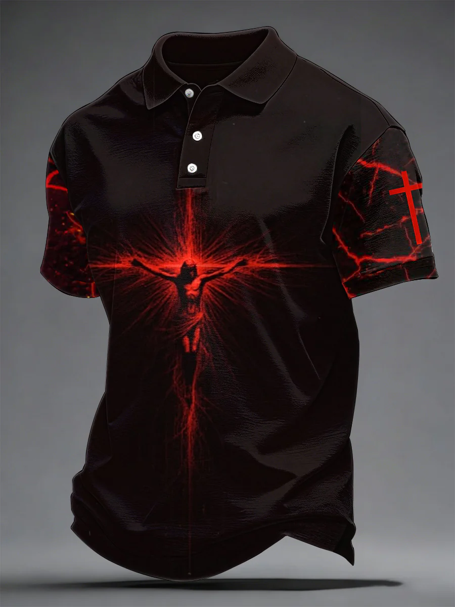 Men's Business Casual Faith Print  Short Sleeve Polo Shirt