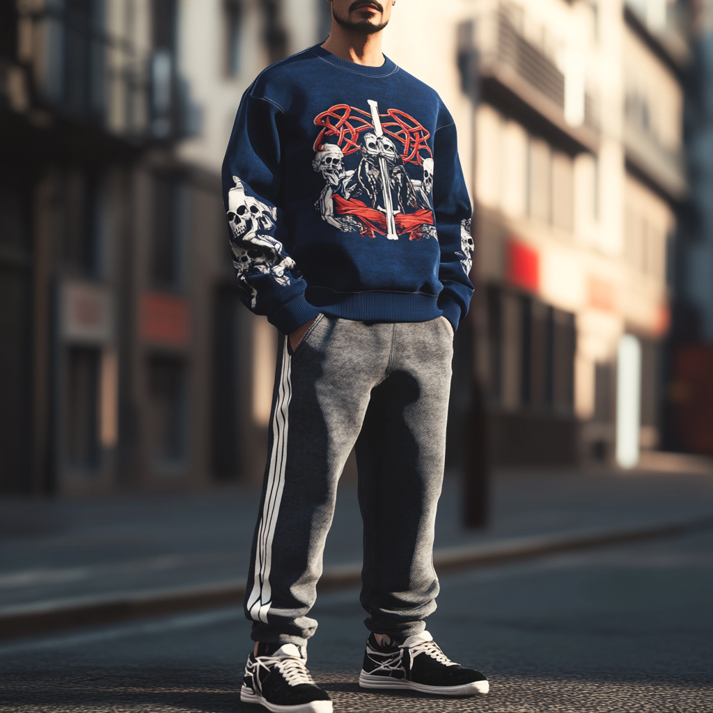 Unique design Men's fashion casual geometric print hoodie set