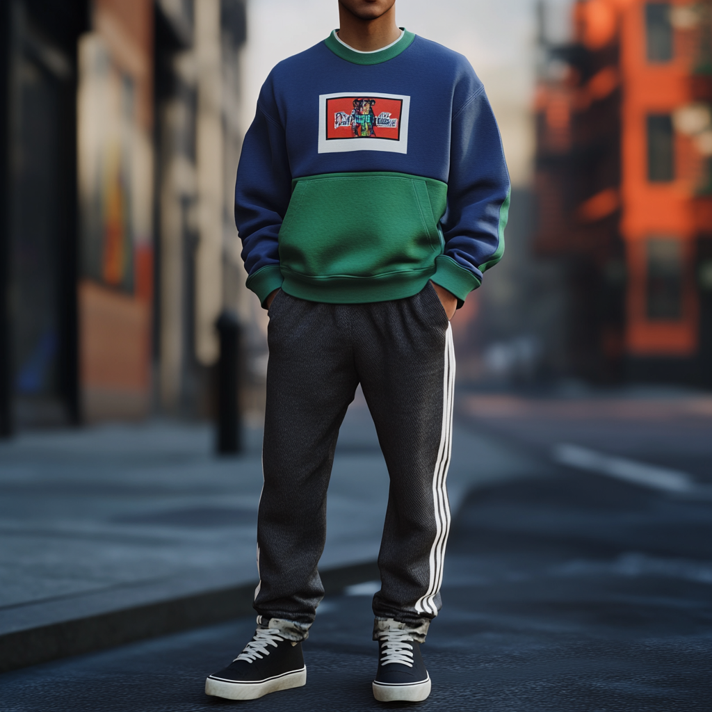 Unique design Men's fashion casual geometric print hoodie set