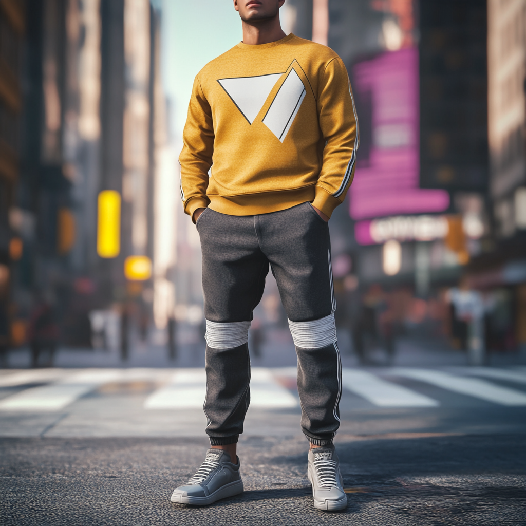 Unique design Men's fashion casual geometric print hoodie set