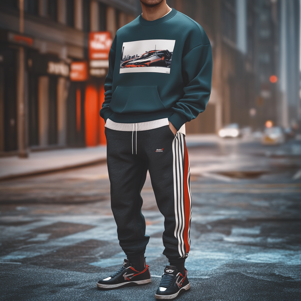 Unique design Men's fashion casual geometric print hoodie set