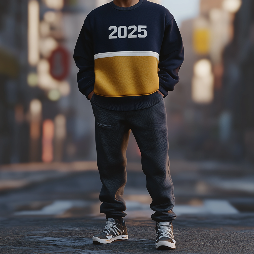 Unique design Men's fashion casual geometric print hoodie set