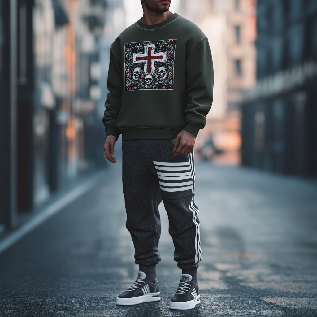 Unique design Men's fashion casual geometric print hoodie set
