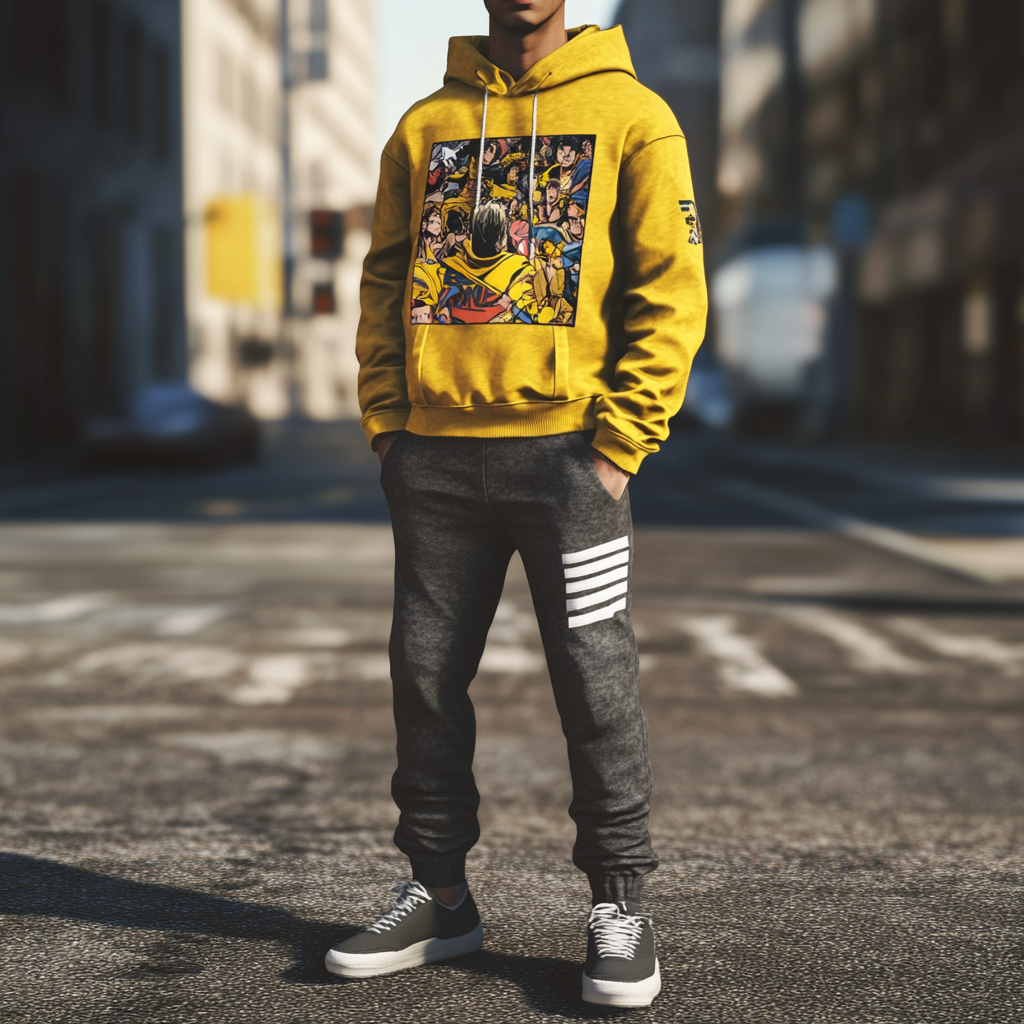Unique design Men's fashion casual geometric print hoodie set