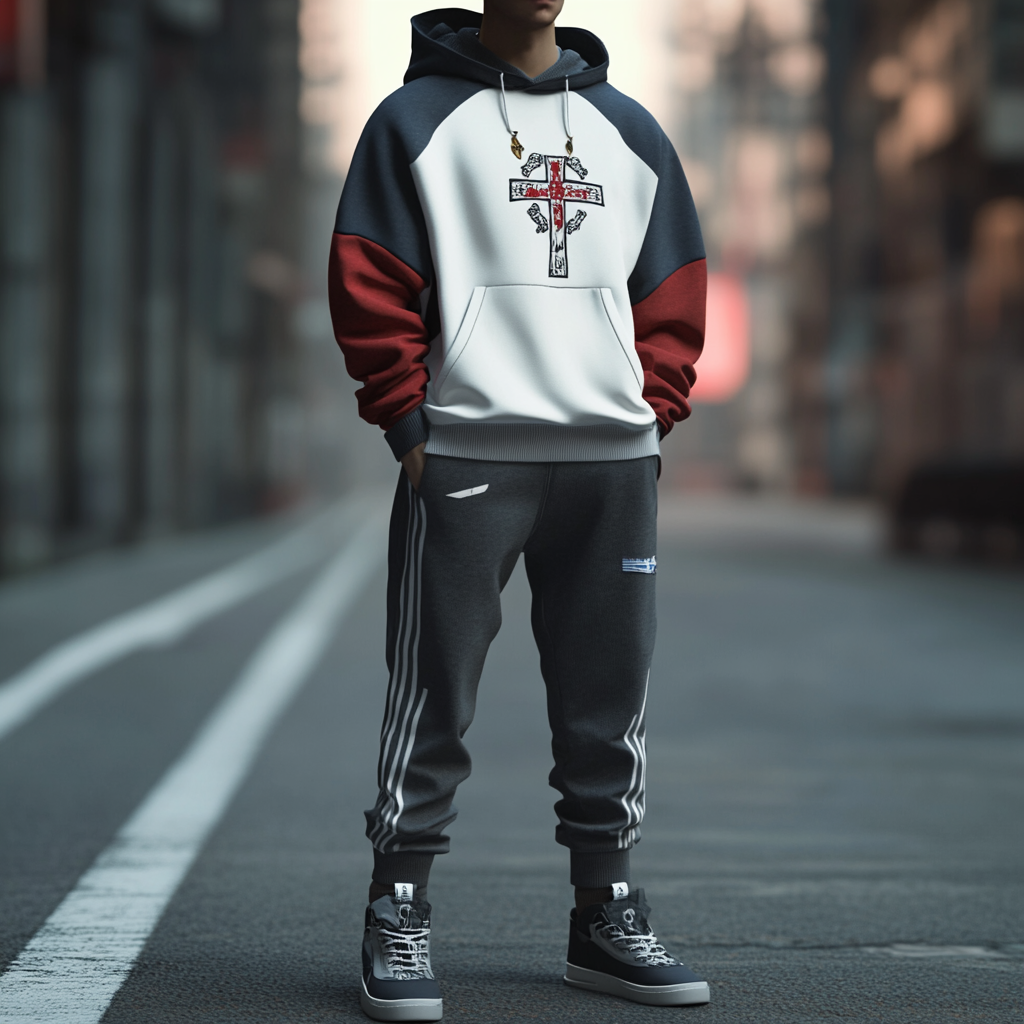 Unique design Men's fashion casual geometric print hoodie set