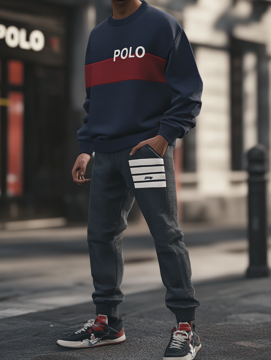 Unique design Men's fashion casual geometric print hoodie set