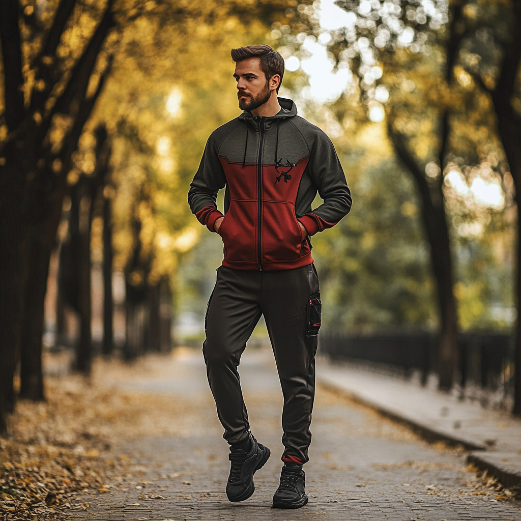 Unique design Men's fashion casual geometric print hoodie set