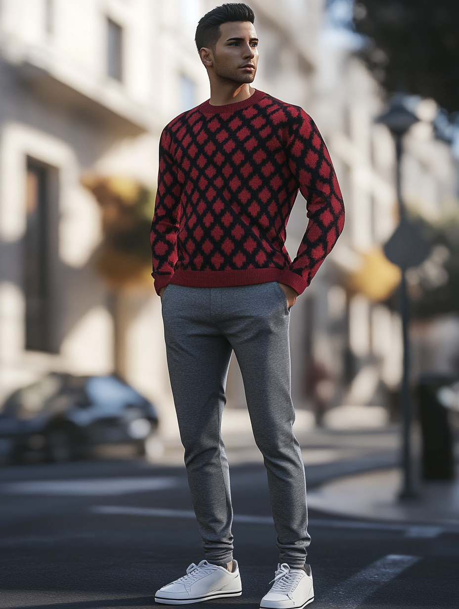 Unique design Men's fashion casual geometric print hoodie set