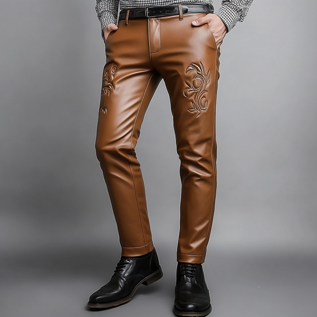 European and American Full-grain Leather Pants Trousers