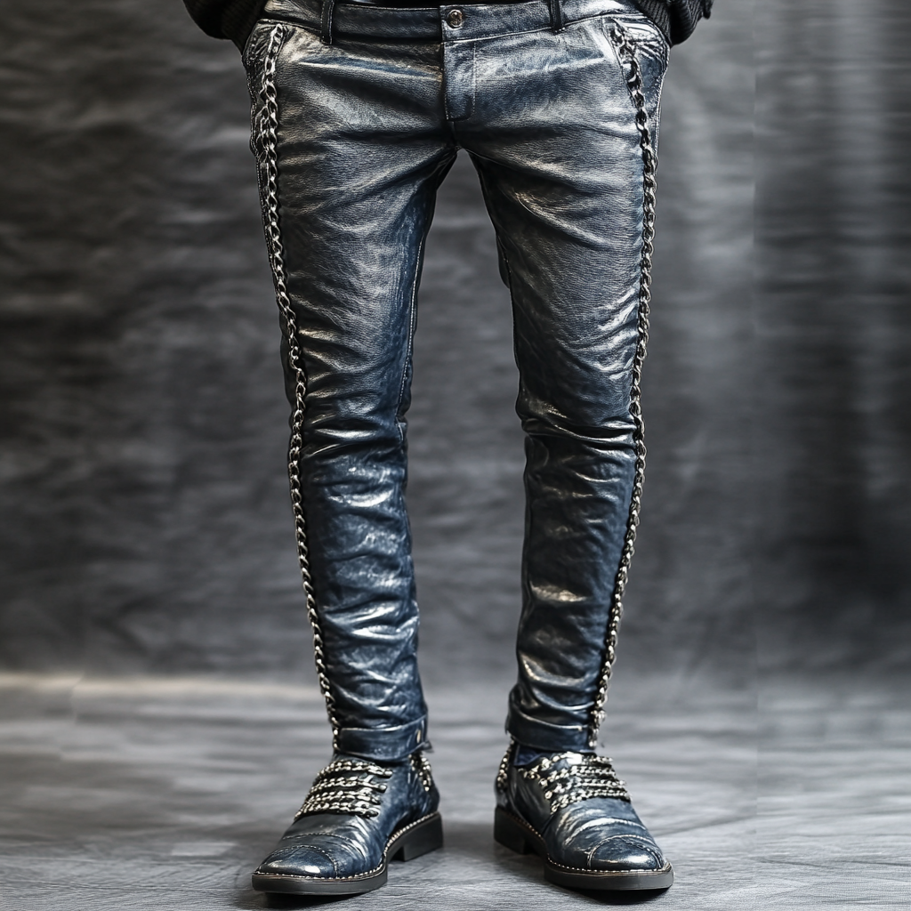 European and American Full-grain Leather Pants Trousers