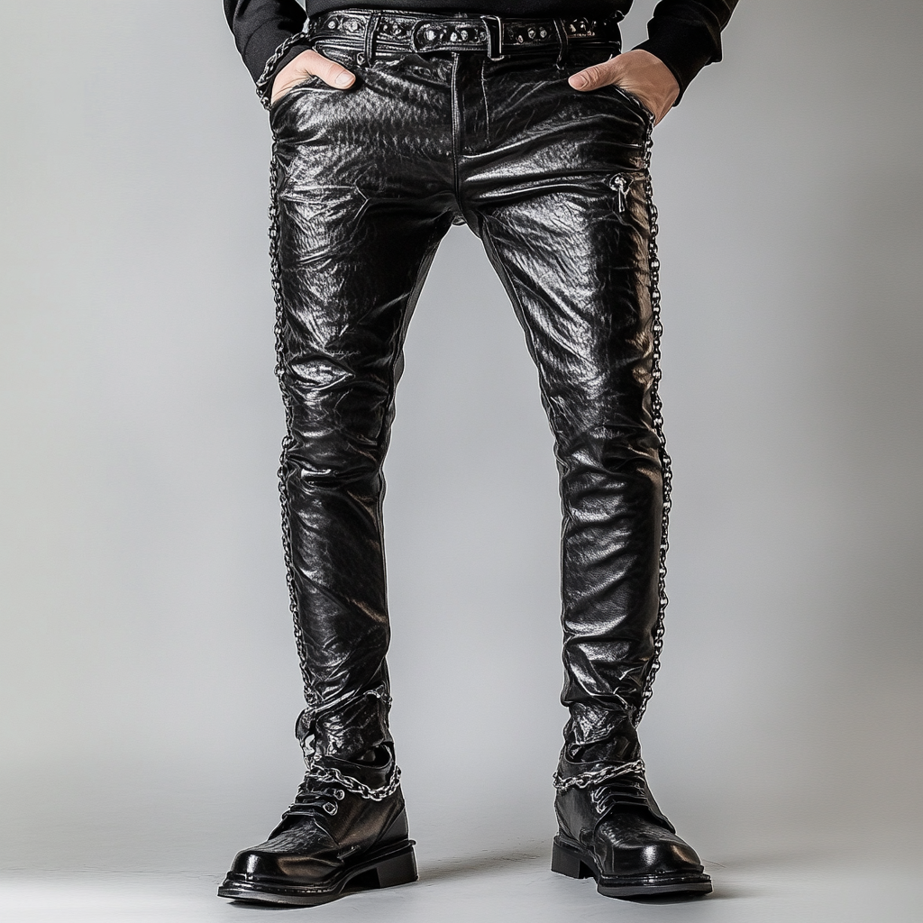 European and American Full-grain Leather Pants Trousers