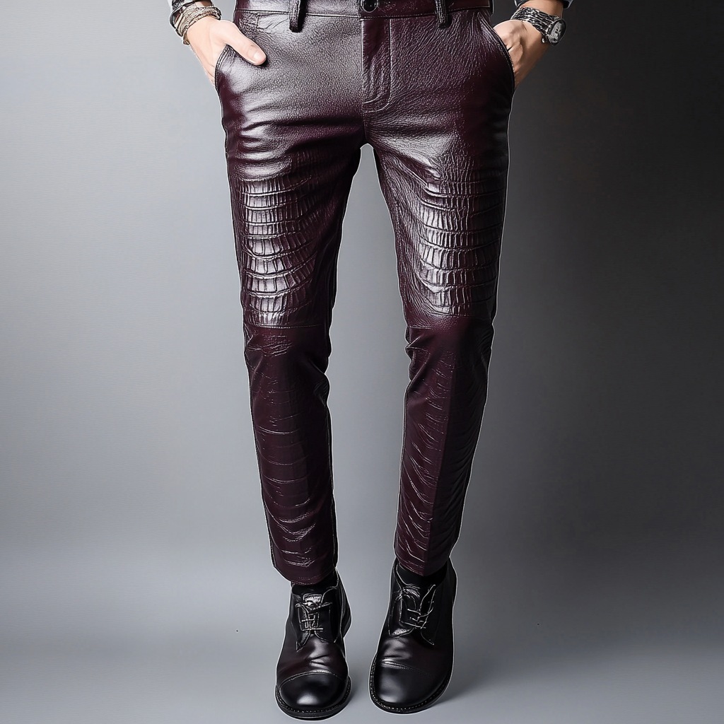 European and American Full-grain Leather Pants Trousers
