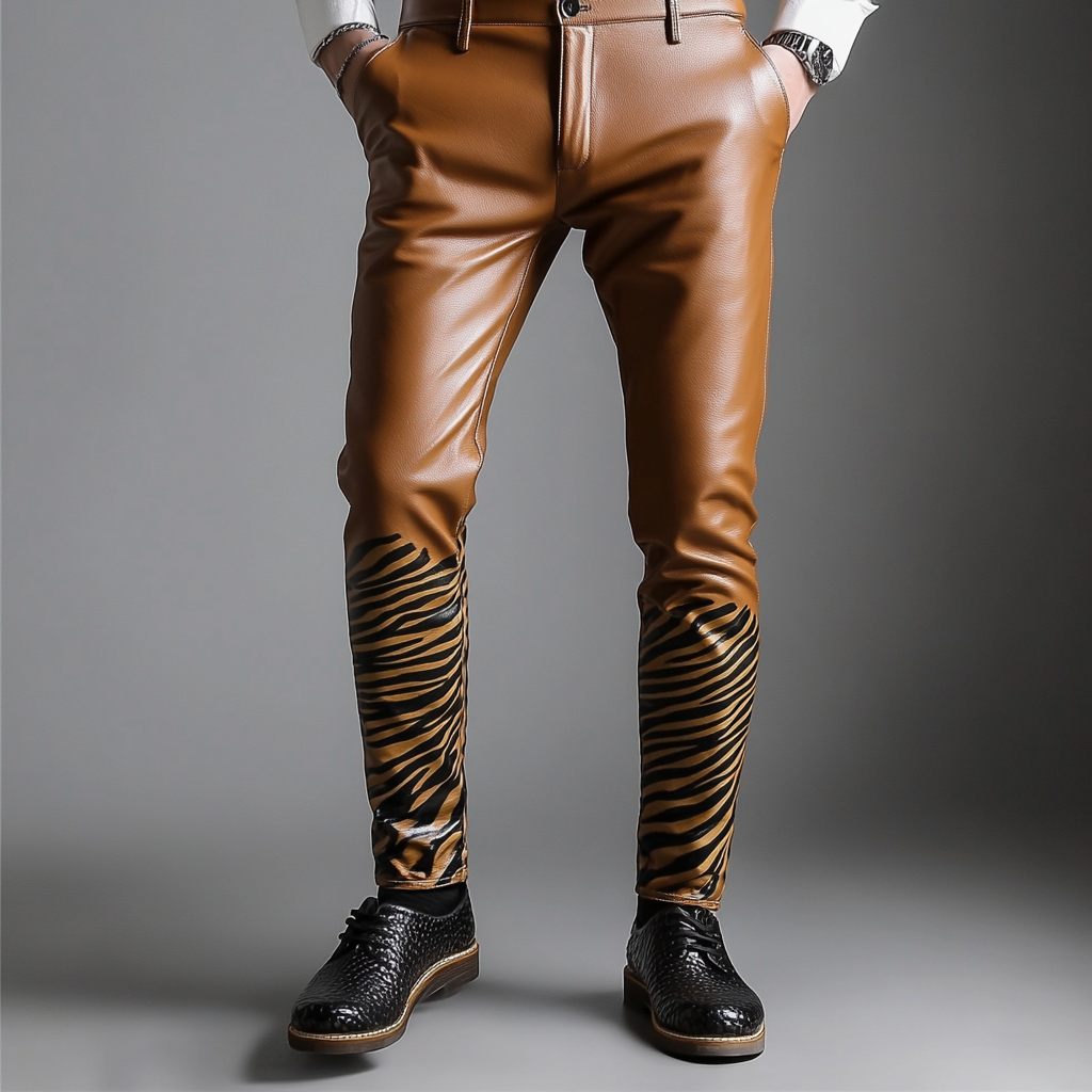European and American Full-grain Leather Pants Trousers