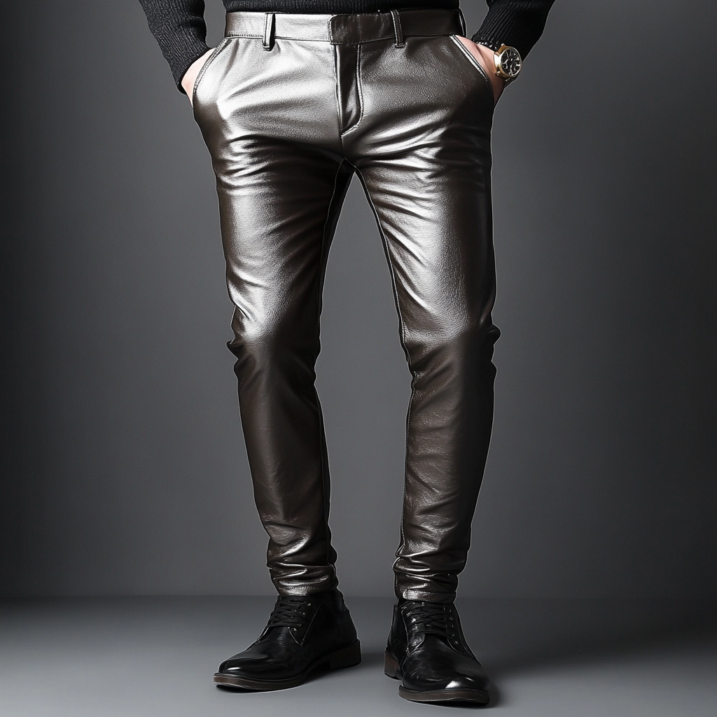 European and American Full-grain Leather Pants Trousers