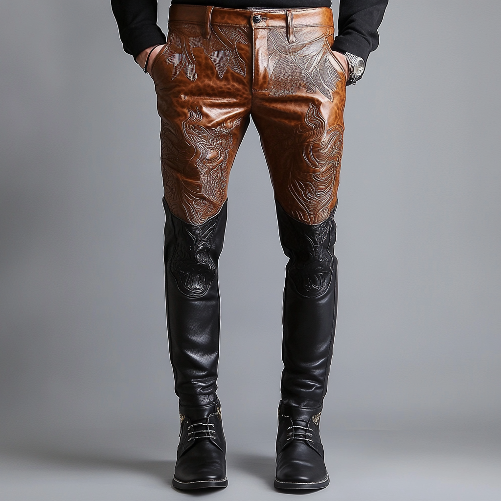 European and American Full-grain Leather Pants Trousers