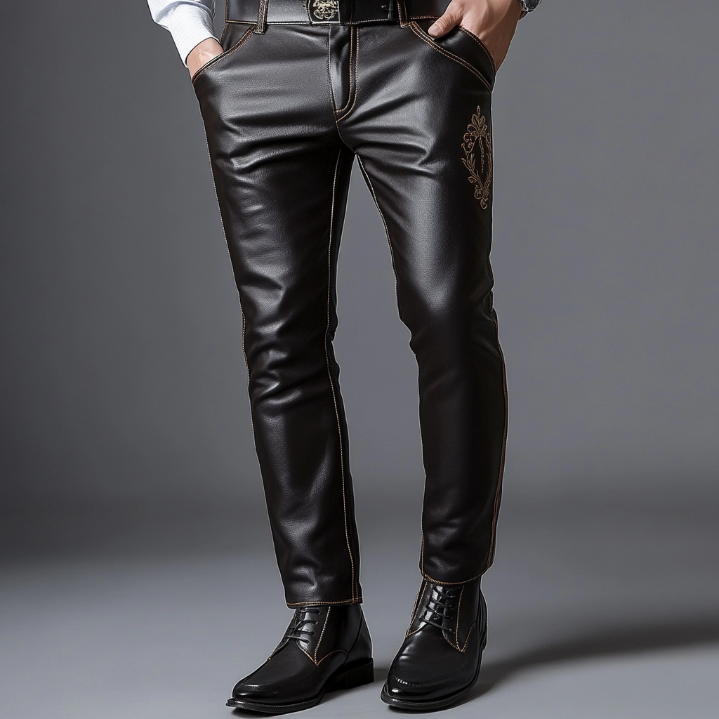 European and American Full-grain Leather Pants Trousers
