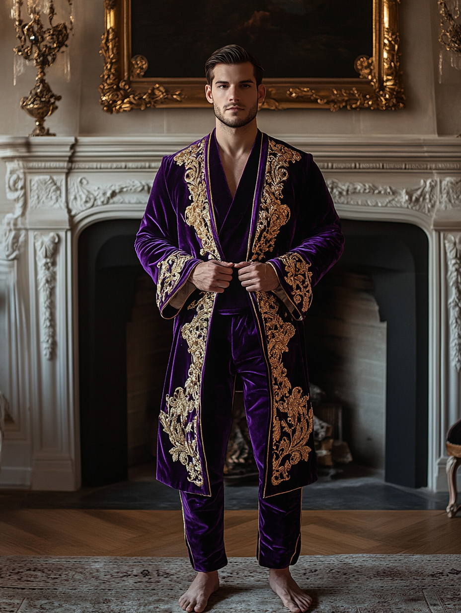 Men's Luxury Soft Silky Pajamas Velvet Robe Homewear