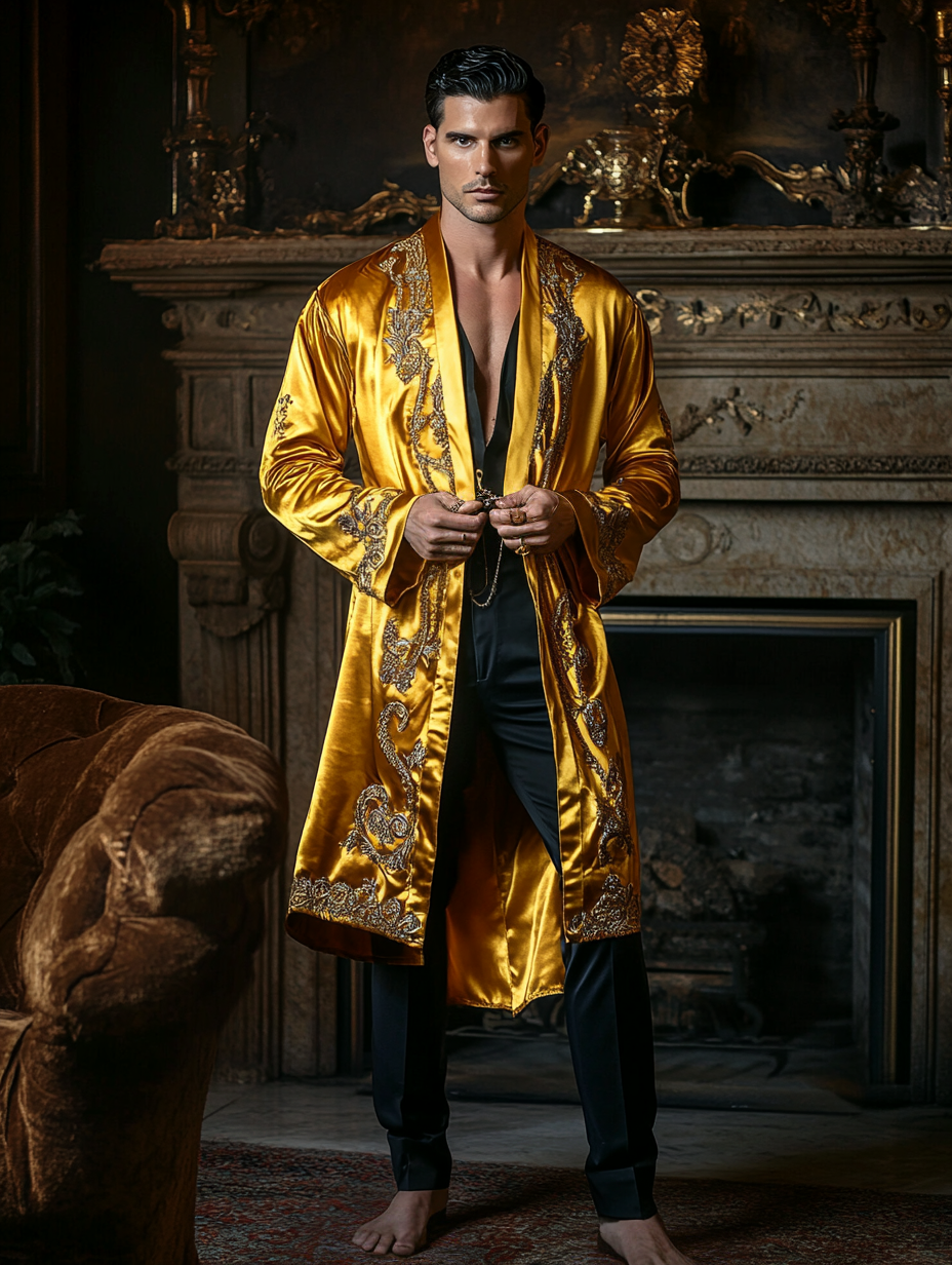 Men's Luxury Soft Silky Pajamas Velvet Robe Homewear