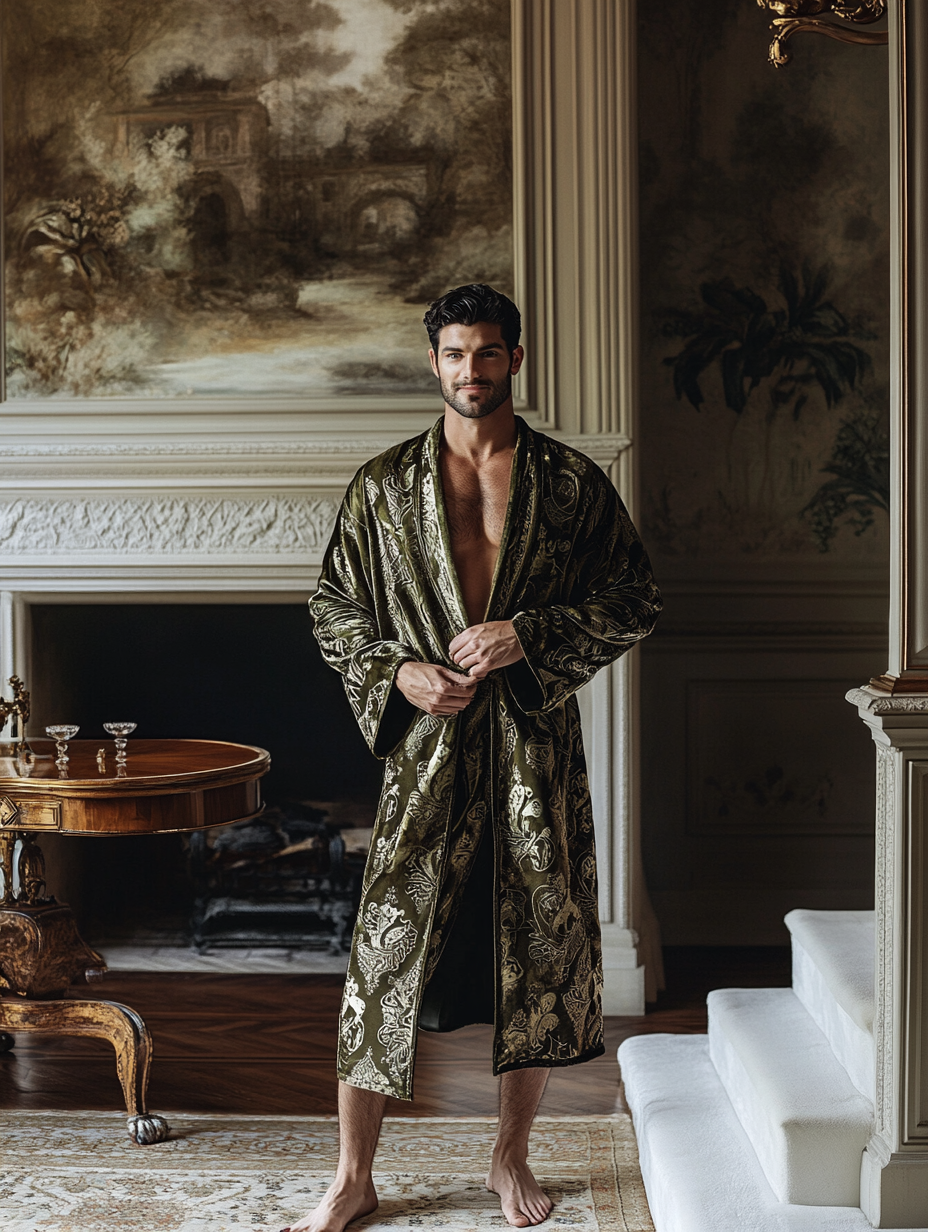 Men's Luxury Soft Silky Pajamas Velvet Robe Homewear