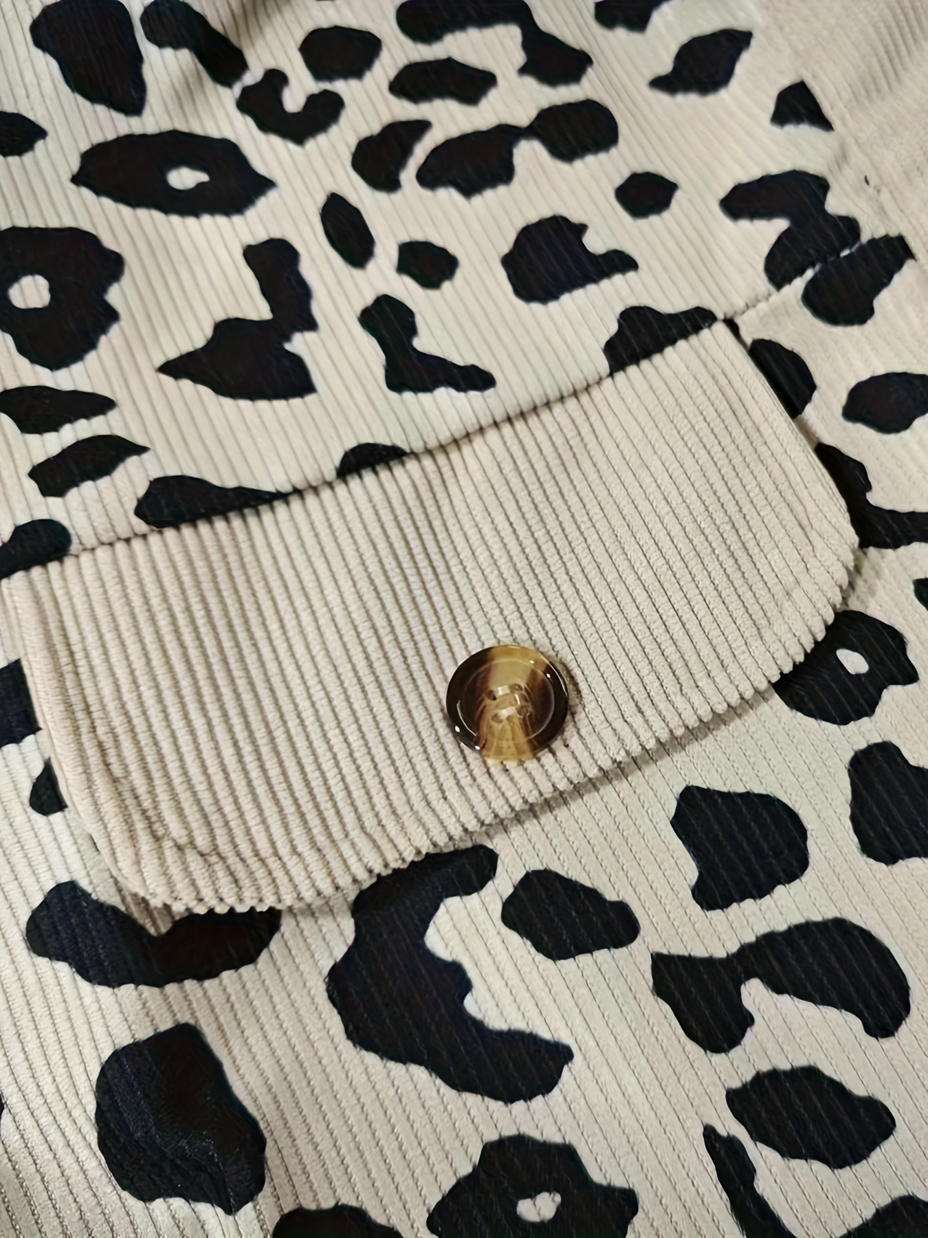 leopard print button front jacket casual long sleeve jacket for fall winter womens clothing details 49