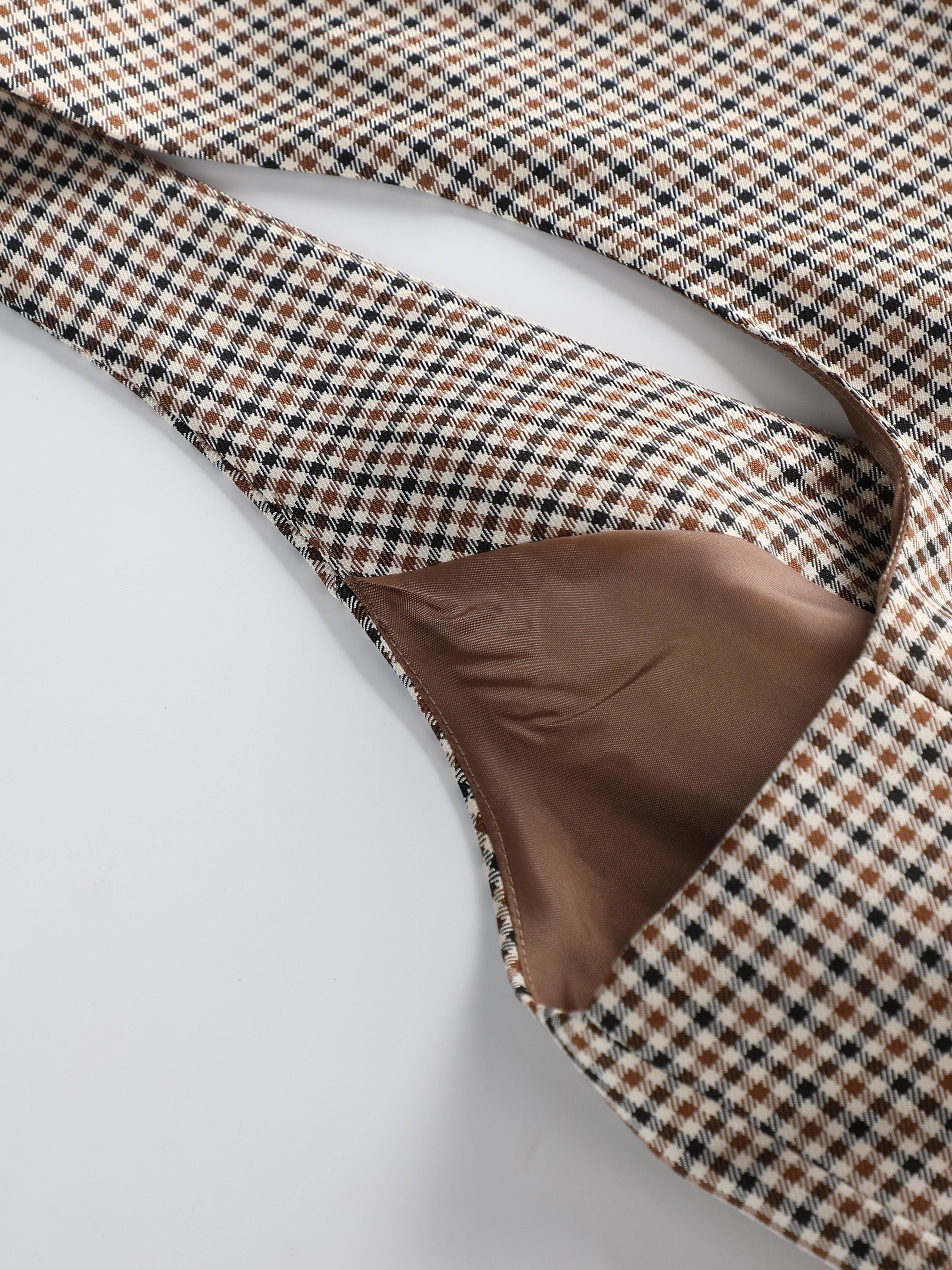 plaid patten single breasted vest versatile belted sleeveless vest for spring fall womens clothing details 1