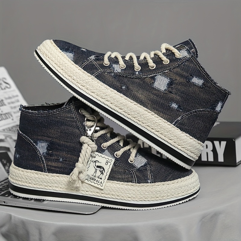 high top skate shoes men s distressed denim good grip details 3