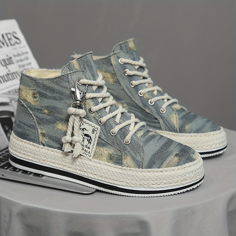 high top skate shoes men s distressed denim good grip details 7